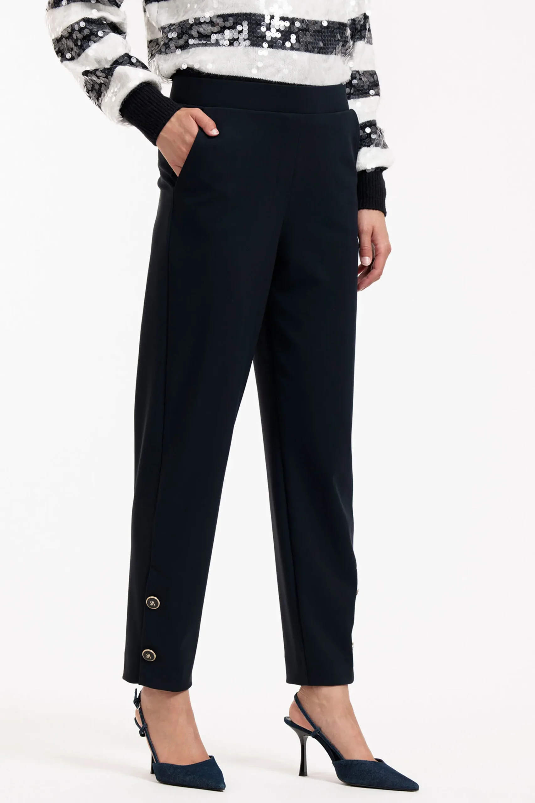 Studio Anneloes Ivory button trousers -