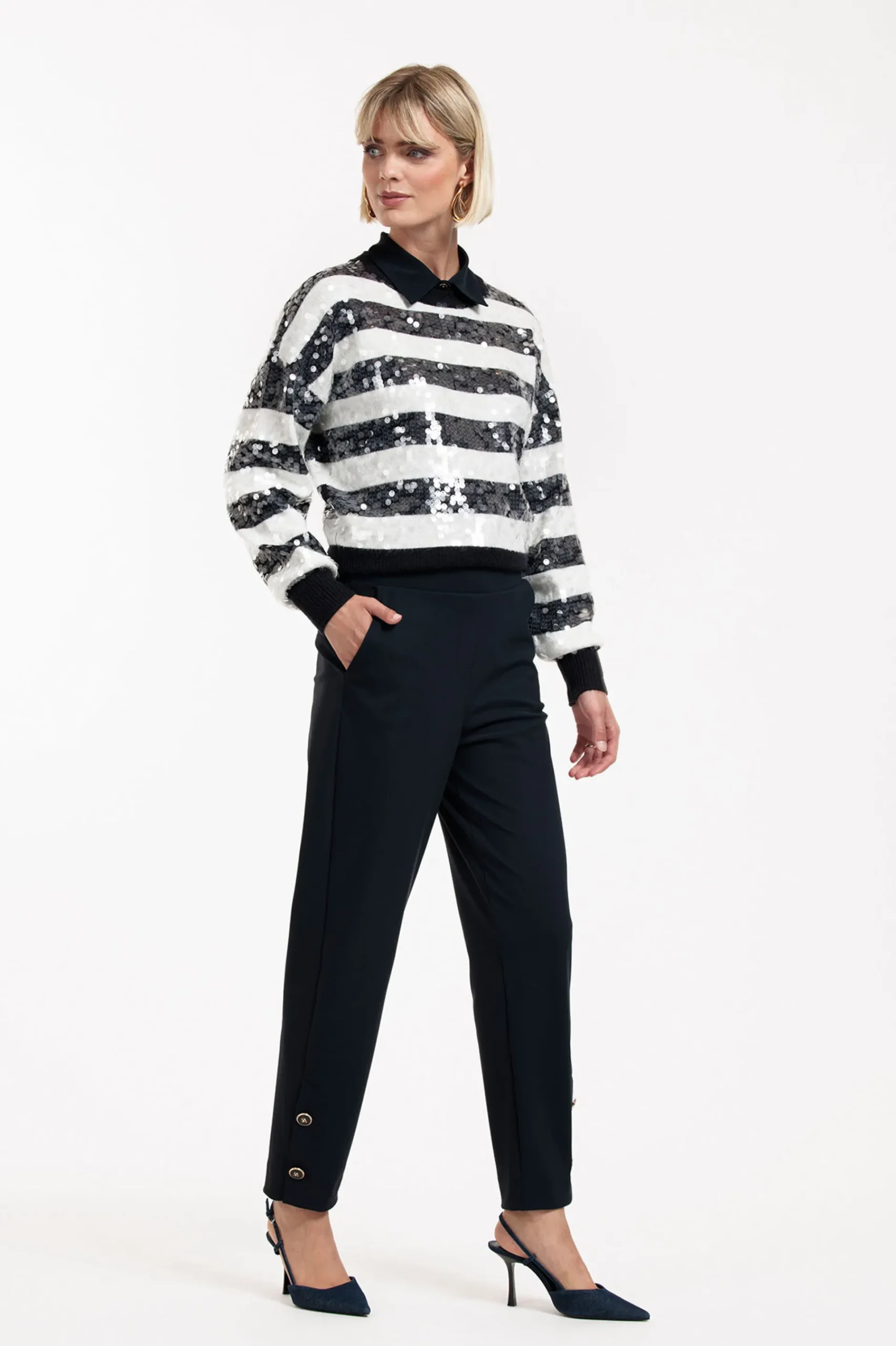Studio Anneloes Ivory button trousers -